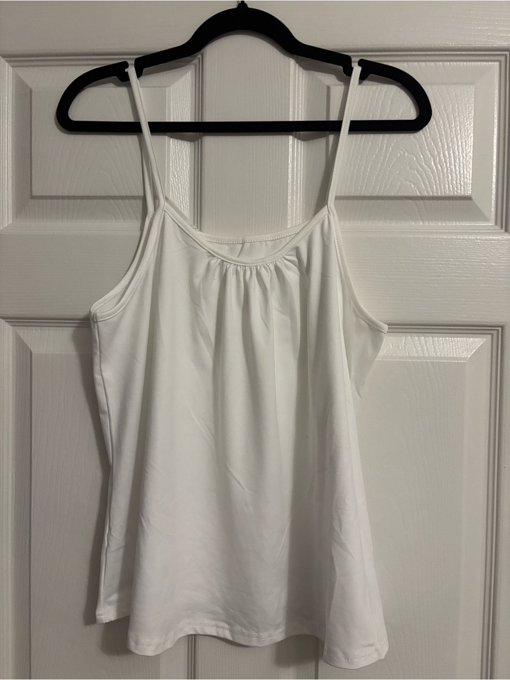 White Women's Ruched Loose Fitting Spaghetti Strap Tank Top - Large - Picture 4 of 8
